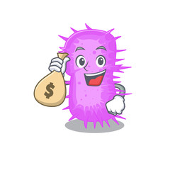 Rich acinetobacter baumannii cartoon design holds money bags