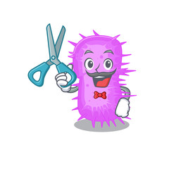 Sporty acinetobacter baumannii cartoon character design with barber
