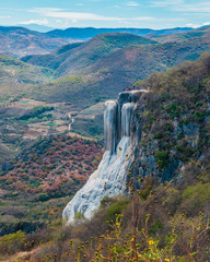 Panoramic view of the Hierve el agua petrificated waterfalls in Oaxaca