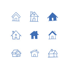 Fototapeta premium House doodle icons. Graphic design elements for stay at home campaign. Hand drawn illustrations.