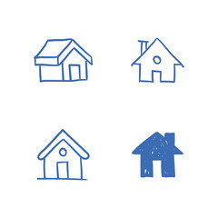 Fototapeta premium House doodle icons. Graphic design elements for stay at home campaign. Hand drawn illustrations.
