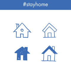 House doodle icons. Graphic design elements for stay at home campaign. Hand drawn illustrations.