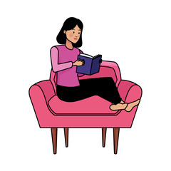 young woman reading book in sofa