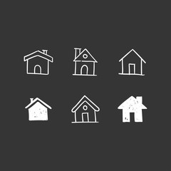 House doodle icons. Graphic design elements for stay at home campaign. Hand drawn illustrations.