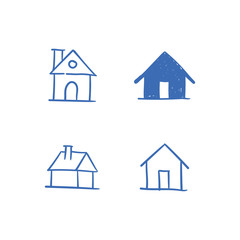 House doodle icons. Graphic design elements for stay at home campaign. Hand drawn illustrations.