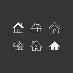 House doodle icons. Graphic design elements for stay at home campaign. Hand drawn illustrations.