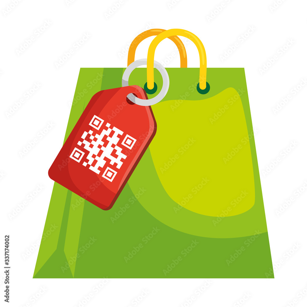 Poster qr code over label and bag design of technology scan information business price communication barcod