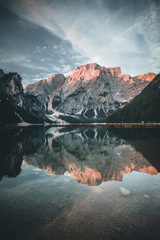 Fototapeta na wymiar Mountain Lake Reflection at Lago di Braies in summer