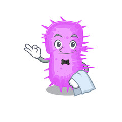 A cartoon character of acinetobacter baumannii waiter working in the restaurant