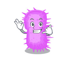 Cartoon design of acinetobacter baumannii with call me funny gesture