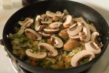 Stir fry ingredients in pan