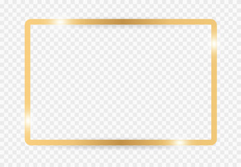 Golden border frame with light shadow and light affects. Gold decoration minimal design for copy space. Vector illustration