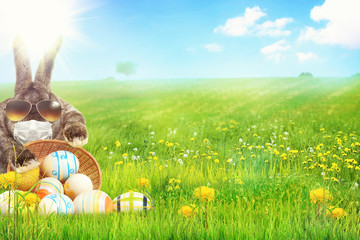 Easter rabbit with medical mask at epidemic time