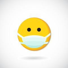 Emoji with mouth mask - yellow face with closed eyes wearing a white surgical mask