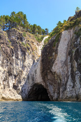 A sea cave in the steep coastal cliffs near Hahei on the Coromandel Peninsula, New Zealand