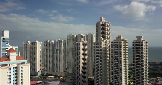 Modern Panama City Skycrapers Aerial Cinematic Shot