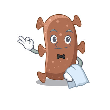 A cartoon character of actinomyces israelii waiter working in the restaurant