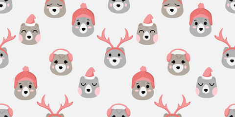 cute bear animal winter theme seamless pattern for printing