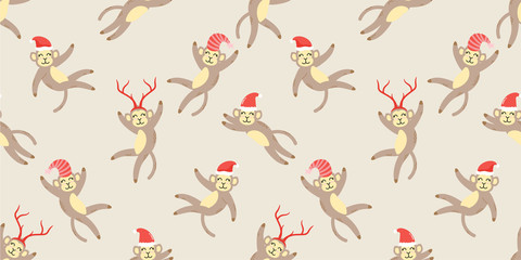 cute monkey animal winter theme seamless pattern for printing