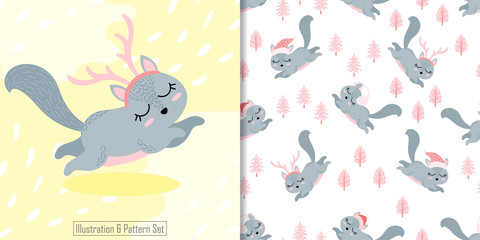 cute  animal baby squirrel winter theme seamless pattern for printing