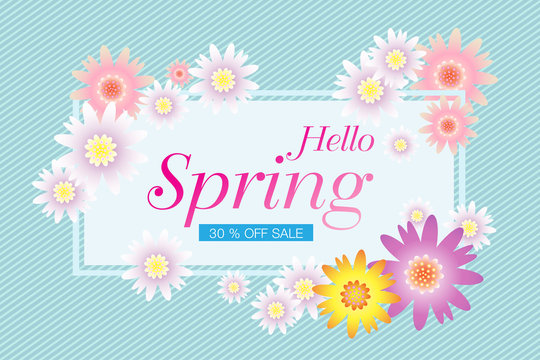 Hello Spring  card design,  sale background