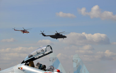 The military fighter on airshow