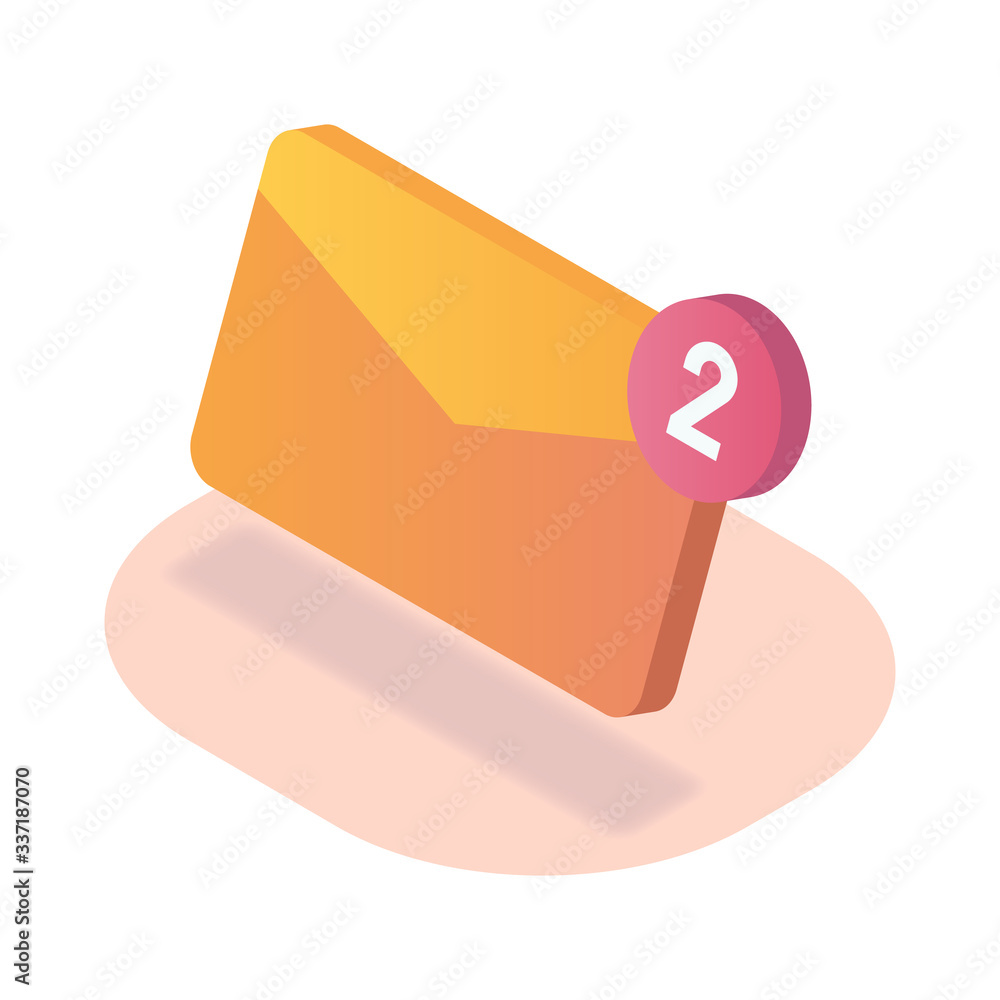 Poster inbox email notifications isometric icon with modern flat style color