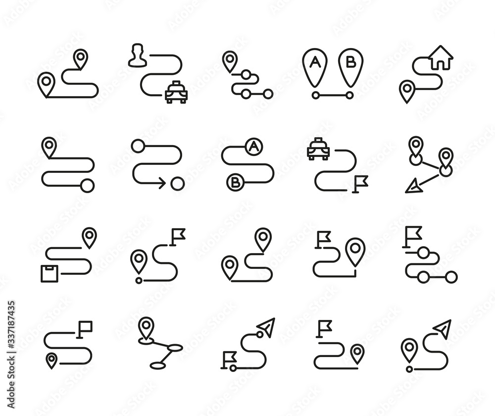 Poster simple set of route icons in trendy line style