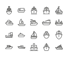 Ship line icons set.