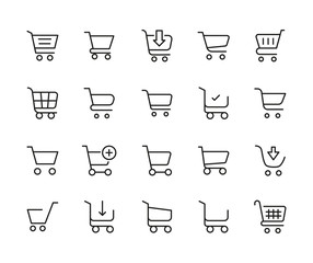 Shopping cart line icons set. © dstarky