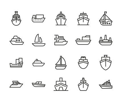 Ship line icons set.