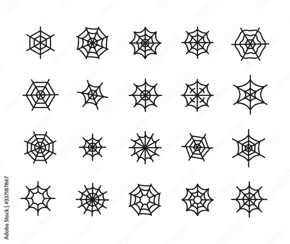 Poster spider web line icons set.