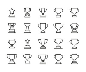 Simple set of trophy icons in trendy line style.
