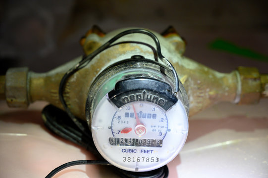 Tiffin, Iowa, USA - 4/2019: Neptune residential water meter with remote reading ability