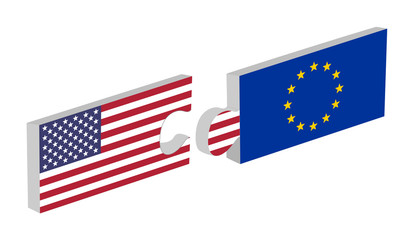 USA and EU flags puzzle concept