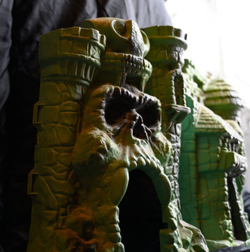 Tiffin, Iowa, USA  - 4/2019: 1980's toy action figure accessory He-Man Castle Greyskull by Mattel