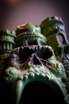 Tiffin, Iowa, USA  - 4/2019: 1980's toy action figure accessory He-Man Castle Greyskull by Mattel
