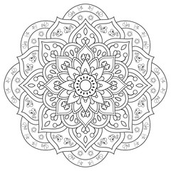 Circle flower of mandala with vintage floral style, Vector mandala Oriental pattern, Hand drawn decorative element. Unique design with petal flower. Concept relax and meditation use for page logo book