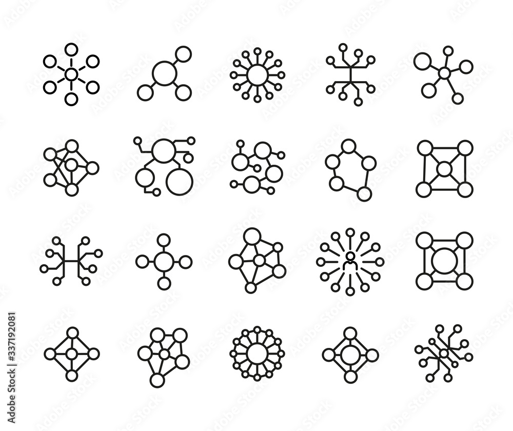 Poster vector line icons collection of connection.