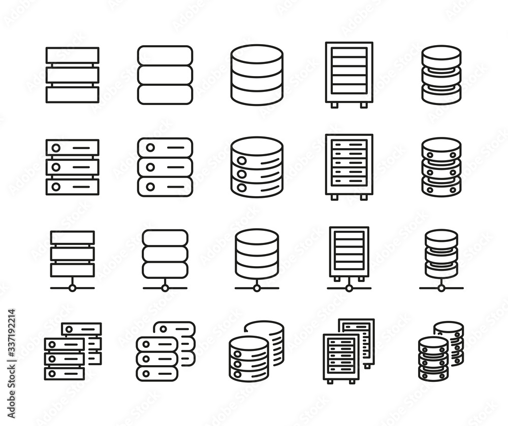Poster Database line icons set.