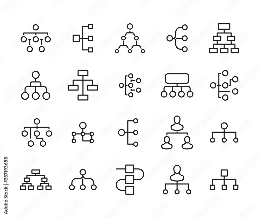 Poster simple set of hierarchy icons in trendy line style.
