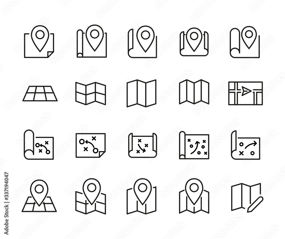 Poster simple set of map icons in trendy line style.