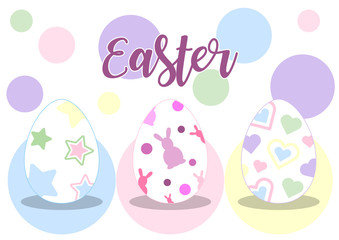 Colorful and Easter eggs with the name of event on lights multi colors isolate on white background. Easter holiday in vector design