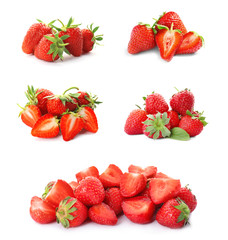 Set with delicious sweet strawberries on white background
