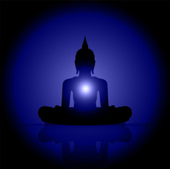 Black Buddha silhouette against Dark background. yoga