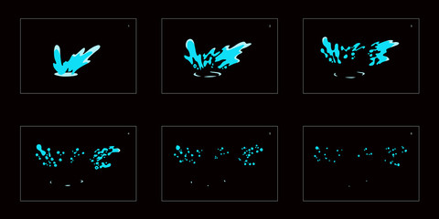 Water wave splash effect. wave animation sprite sheet. Classic animation for game, cartoon, motion or something else.