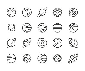 Simple set of planet icons in trendy line style. © dstarky