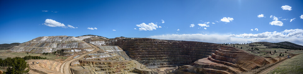 Panoramic view of the Victor Cresson Mine, an active open pit gold mine in Cripple Creek, Colorado,...