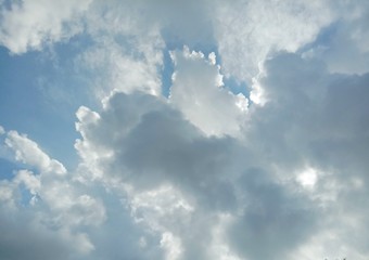 Blue sky and clouds backgrounds and textures closeup for wallpaper interior design. In Samut Sakhon, Thailand.