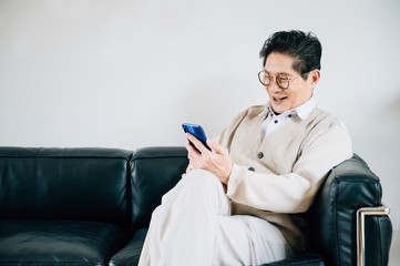 Asia-aged man use smartphones